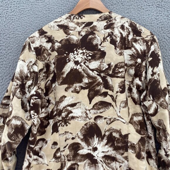 Coldwater Creek Jacket Womens 10 Brown Floral Linen Blend Button Up 3/4 Sleeve - Picture 4 of 9